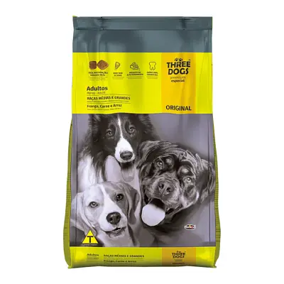 Ração Cães Three Dogs Original Adultos Raças Médias e Grandes 10,1kg