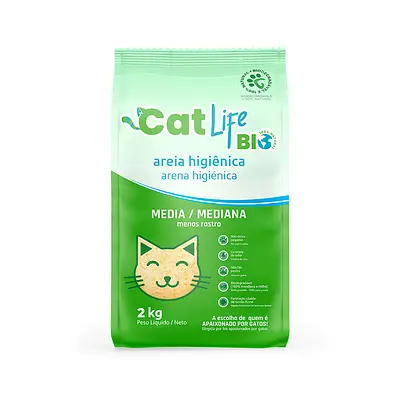 Areia Higiênica Cat Life Bio Grãos Médios para Gatos
