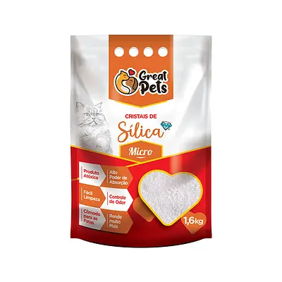 Areia Higiênica Great Pets Sílica Cristal Fina para Gatos 1,6kg