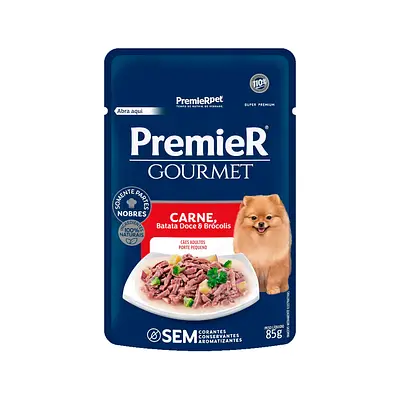 Ração Úmida Premier Gourmet para Cães Adultos de Porte Pequeno Sabor Carne, Batata Doce e Brócolis 85 g
