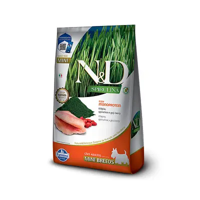 Ração Farmina N&D Spirulina para Cães Adultos de Porte Mini Sabor Tilápia, Spirulina e Goji Berry