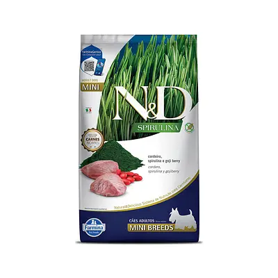 Ração Farmina N&D Spirulina para Cães Adultos de Porte Mini Sabor Cordeiro, Spirulina e Goji Berry
