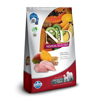 Ração Farmina N&D Tropical Selection para Cães Adultos de Porte Médio e Grande Sabor Frango, Cereais e Frutas Tropicais