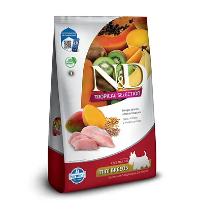 Ração Farmina N&D Tropical Selection para Cães Adultos de Porte Mini e Pequeno Sabor Frango, Cereais e Frutas Tropicais - 2kg