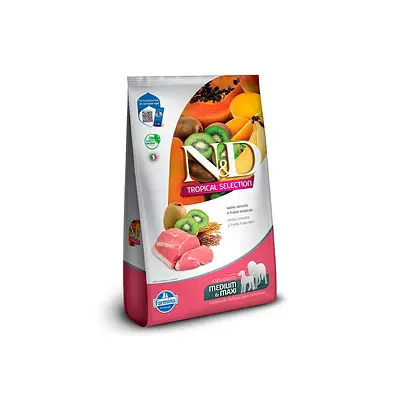 Ração Farmina N&D Tropical Selection para Cães Adultos de Porte Médio e Grande Sabor Suíno, Cereais e Frutas Tropicais - 10,1kg
