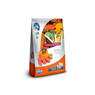 Ração Farmina N&D Tropical Selection para Cães Adultos de Porte Médio e Grande Sabor Salmão, Cereais e Frutas Tropicais - 10,1kg