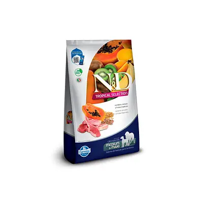 Ração Farmina N&D Tropical Selection para Cães Adultos de Porte Médio e Grande Sabor Cordeiro, Cereais e Frutas Tropicais - 10,1kg