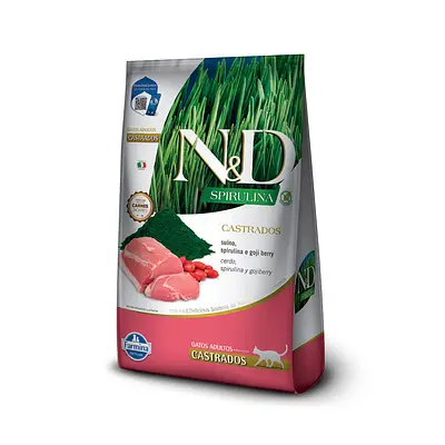 Ração Farmina N&D Spirulina para Gatos Adultos Castrados Sabor Suíno, Spirulina e Goji Berry