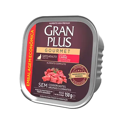 Ração Úmida GranPlus Gourmet Patê Sabor Carne para Gatos Adultos