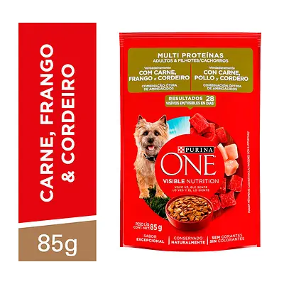 Ração Úmida Purina One para Cães Adultos e Filhotes Sabor Carne, Frango e Cordeiro 85 g
