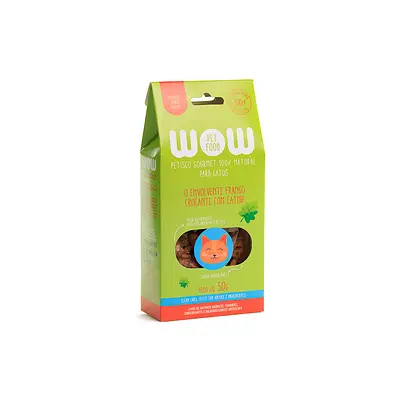 Petisco Gourmet WOW Pet Food Para Gatos Sabor Frango Crocante com Catnip 50g