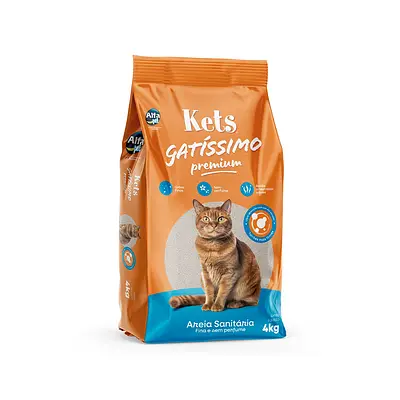Areia Higiênica Kets Gatíssimo Fina Sem Perfume para Gatos