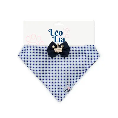 Bandana Leo e Lia Xadrez Marinho para Cães e Gatos