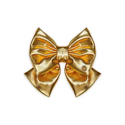 Gravata Borboleta Leo e Lia Holográfica Dourada para Cães e Gatos