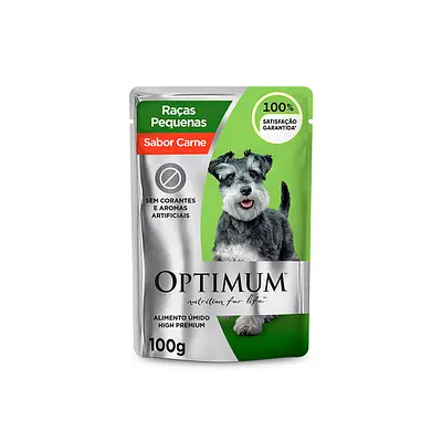 Ração Úmida Optimum Sachê para Cães Adultos Raças Pequenas e Minis Sabor Carne 100g
