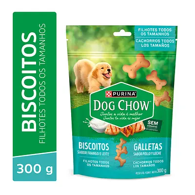 Biscoito Dog Chow Para Cães Filhotes Sabor Frango e Leite 300g
