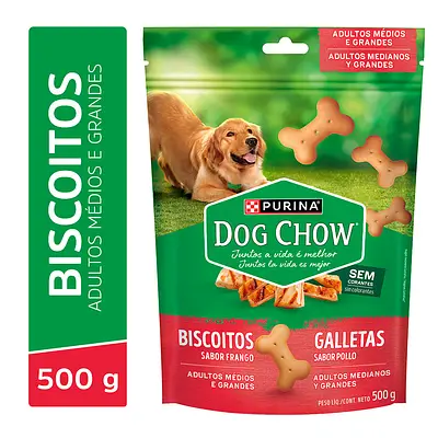 Biscoito Dog Chow Para Cães Adultos Médios e Grandes Sabor Frango 500g