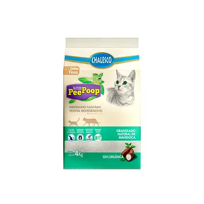 Areia Higiênica PeePoop Biodegradável Mandioca Grãos Finos para Gatos