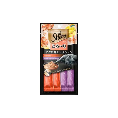 Petisco Sheba Cremoso Sabores Atum e Atum & Camarão Gatos Adultos 4 Unidades