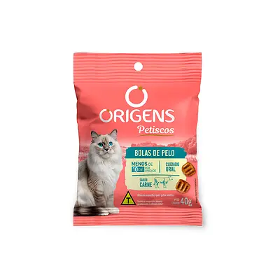 Petisco Origens Bolas de Pelo Cuidado Oral Sabor Carne para Gatos 40 g