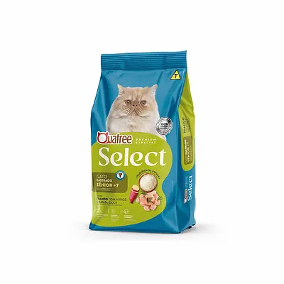 Ração Quatree Select para Gatos Castrados Sênior +7 Sabor Frango com Arroz e Batata Doce