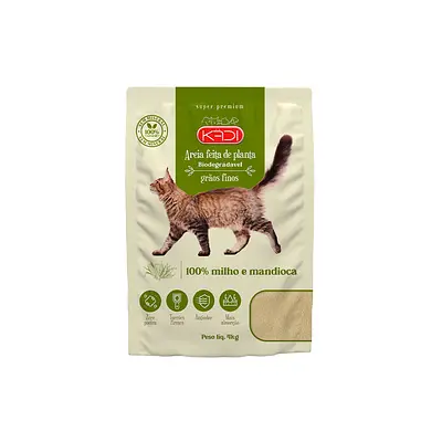 Areia Higiênica Kadi Grãos Finos Milho e Mandioca para Gatos 4 kg