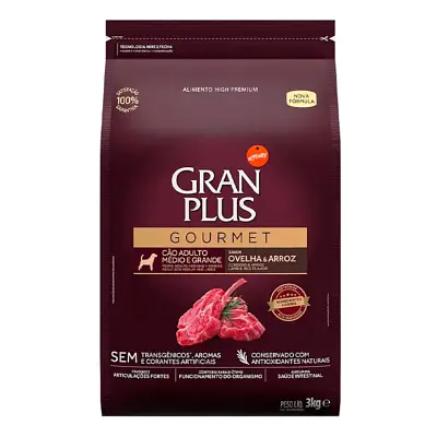 Ração Gran Plus Gourmet Cães Adultos Porte Médio e Grande Ovelha e Arroz 3kg
