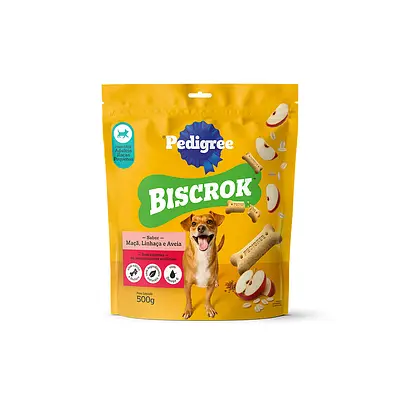 Biscoito Pedigree Biscrok Sabor Maçã, Linhaça e Aveia Para Cães Adultos Raças Pequenas 500g