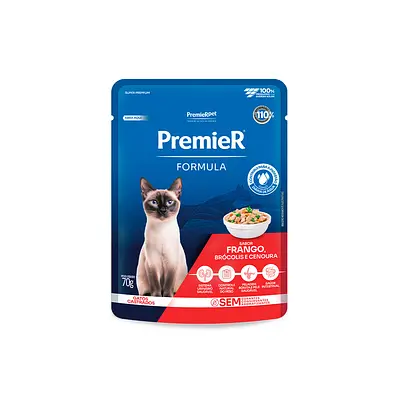 Ração Úmida Premier Formula para Gatos Adultos Castrados Sabor Frango, Brócolis e Cenoura 70 g