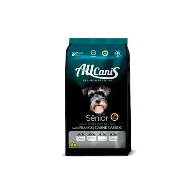 Ração Allcanis para Cães Sênior de Raças Pequenas Sabor Frango, Carne e Arroz
