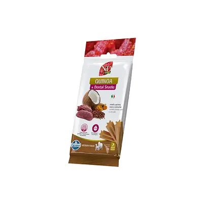 Snack N&D Dental Quinoa para Cães de Médio e Grande Porte Sabor Veado, Quinoa, Coco e Cúrcuma 100 g
