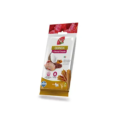 Snack N&D Dental Quinoa para Cães de Mini e Pequeno Porte Sabor Codorna, Quinoa, Coco e Cúrcuma 60 g