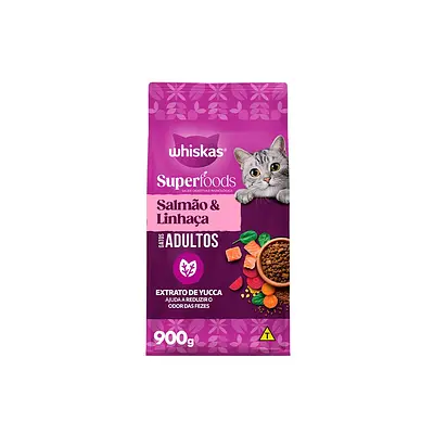 Ração Whiskas Superfoods para Gatos Adultos Sabor Salmão e Linhaça