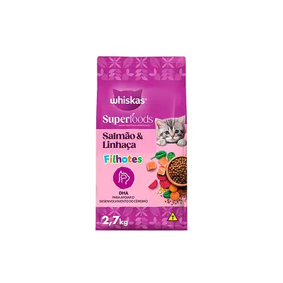 Ração Whiskas Superfoods para Gatos Filhotes Sabor Salmão e Linhaça