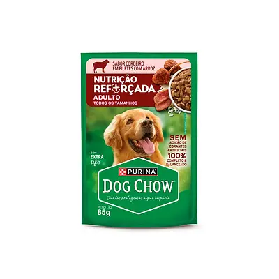 Ração Úmida Dog Chow Nutrição Reforçada para Cães Adultos Sabor Cordeiro em Filetes com Arroz 85 g