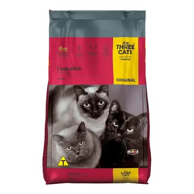 Ração Gatos Three Cats Original Castrados Carne 1kg