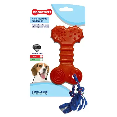 Mordedor Osso Dentalbone Flat Com Corda Cães Até 15kg Vermelho Odontopet