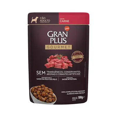 Ração Úmida Gran Plus Gourmet Cães Adultos Carne Sachê 100g