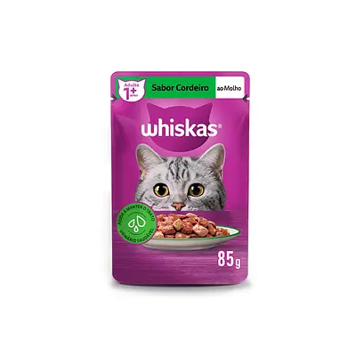 Ração Úmida Whiskas Gatos Adultos Cordeiro Sachê 85g