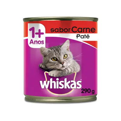 Ração Úmida Whiskas Gatos Adultos Patê Carne Lata 290g