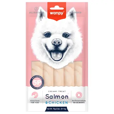 Petisco para Cães Wanpy Creamy sabor Salmão e Frango com 5 tubos de 14g