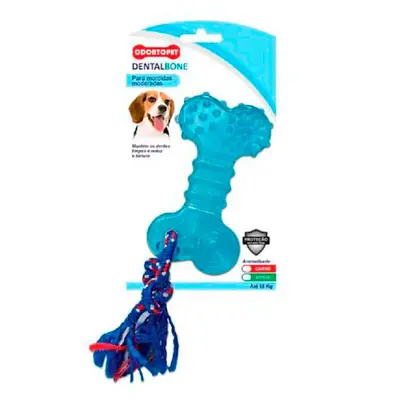 Mordedor Osso Dentalbone Flat Com Corda Cães Até 15kg Azul Odontopet