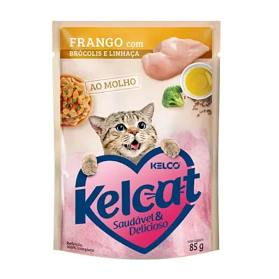 Ração Úmida Kelcat Sachê Frango, Brócolis e Linhaça 85g