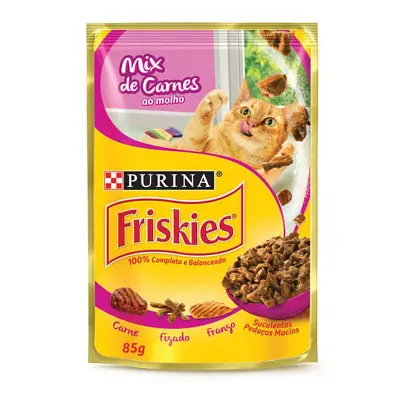 Ração Úmida Nestle Purina Gatos Friskies Mix Carne ao Molho Sachê 85g