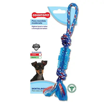 Brinquedo Mordedor Dentalbone Tubo Corda Cães Até 7kg Odontopet Azul