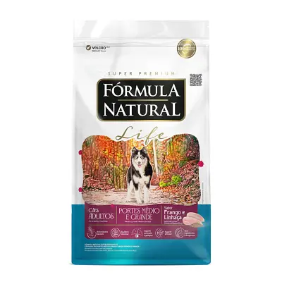 Ração Fórmula Natural Life Cães Adultos Raças Médias e Grande Sabor Frango e Linhaça 15kg