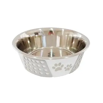 Comedouro Cães The Pets Inox Decorado Pata Bolinha Cinza 1400ml