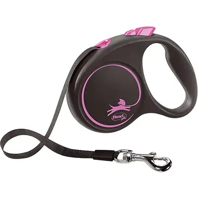 Guia Retrátil Flexi Cães Black Design Fita Rosa M