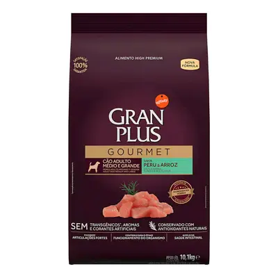 Ração Gran Plus Gourmet Cães Adultos Porte Médio e Grande Peru e Arroz 10,1kg