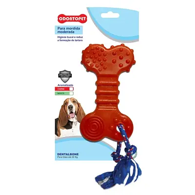 Mordedor Osso Dentalbone Flat Com Corda Cães Até 22kg Vermelho Odontopet